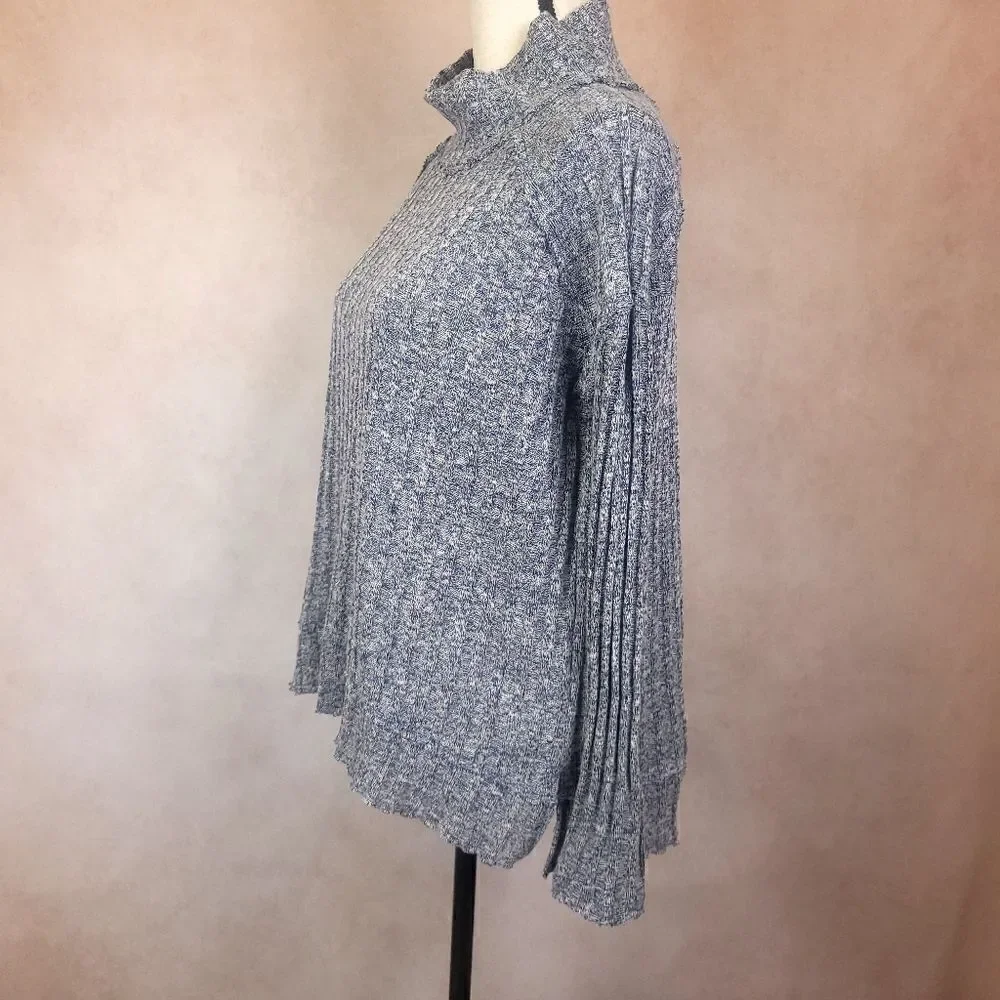Free People Clarissa Oversized Mock Neck Sweater High Low Heathered Blue Gray XS
